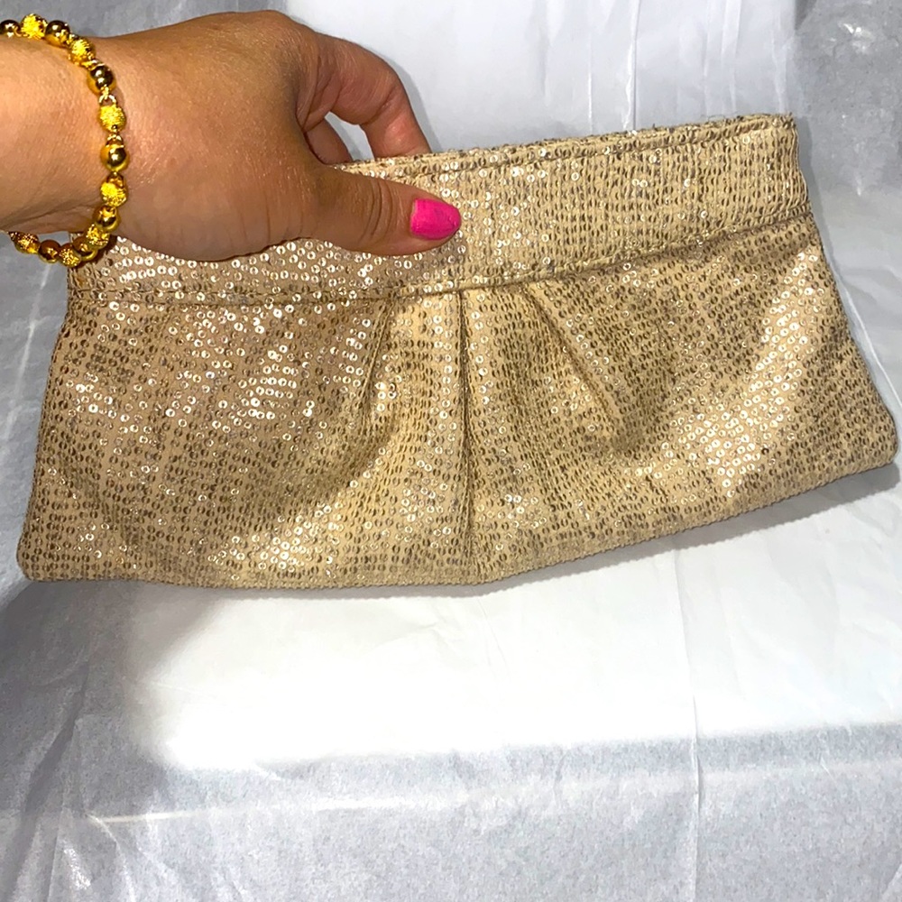 Lauren Merkin gold glimmers clutch